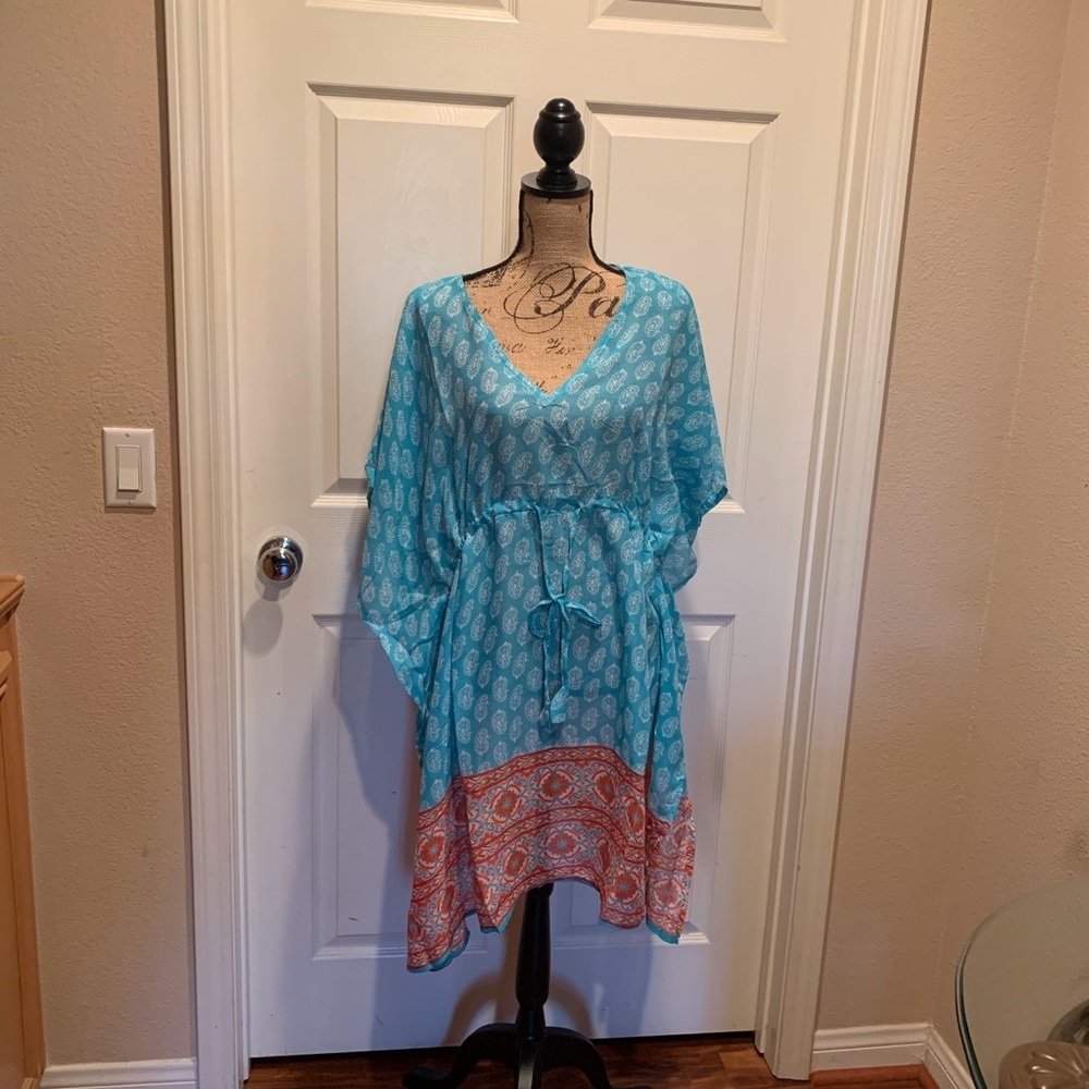 Turquoise print Swim suit cover up